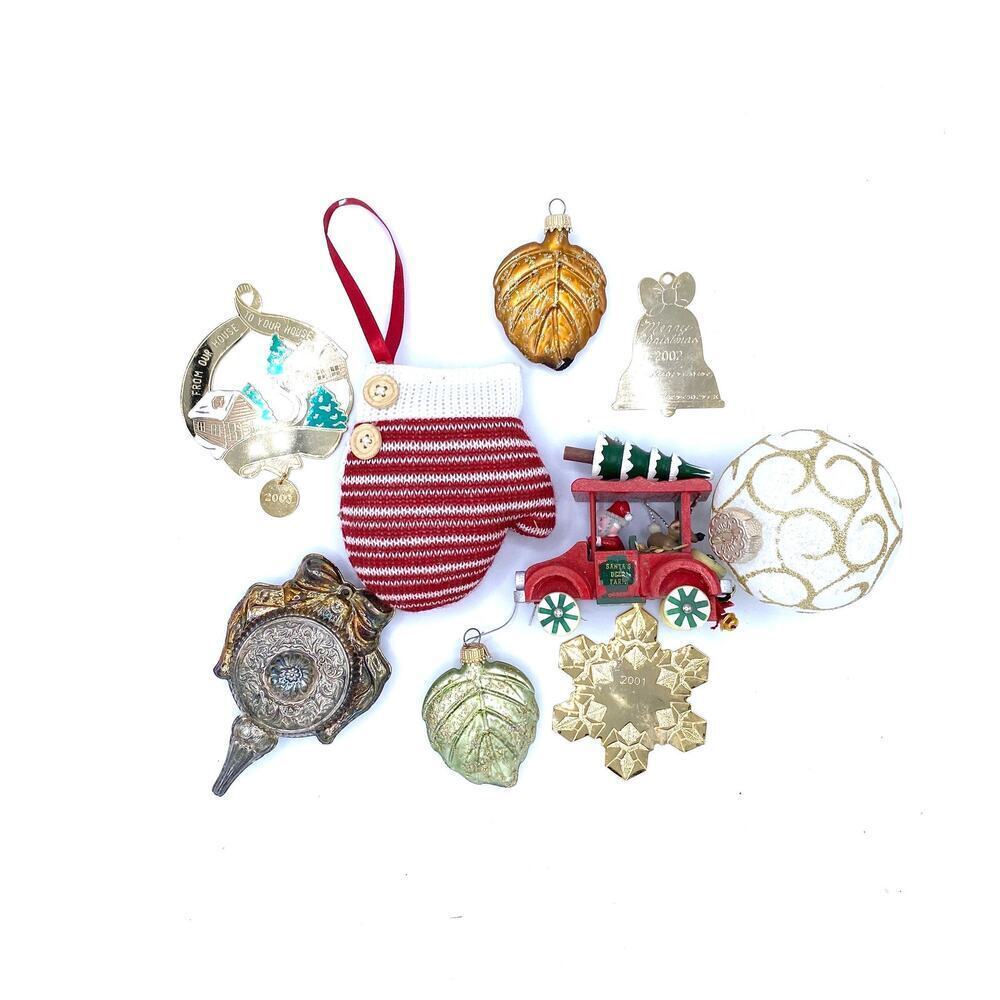 Christmas Ornaments, Vintage (9) Germany, Rauch, Truck, Snowflakes, Bell, Leaves